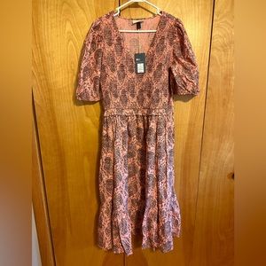 Universal Thread pink paisley ruffled dress with puffed sleeves, size XL